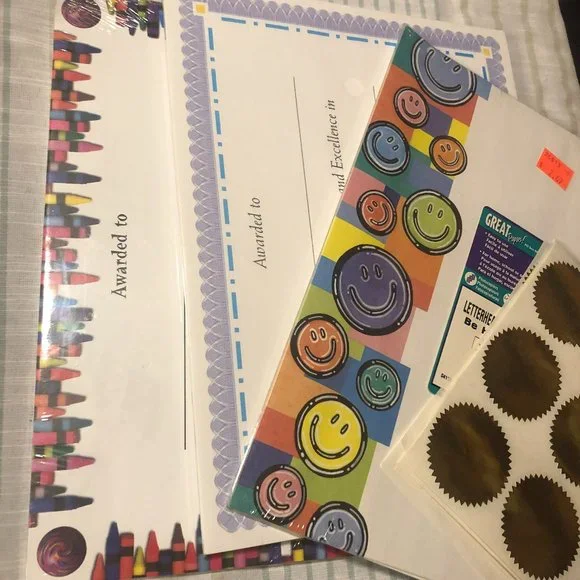 Award Print Papers, Smiley face letter head and Sticker Seals