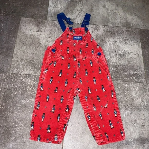 Vintage 24 months‎ Oshkosh Vestbak Red Corduroy Christmas Toy Soldiers Overalls