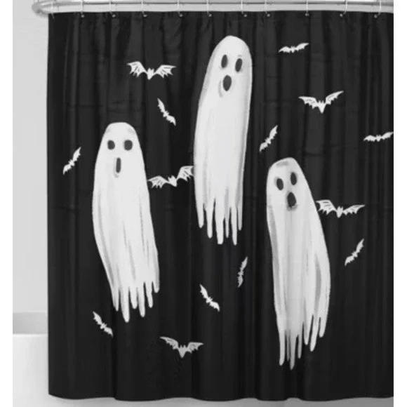 Halloween Glow-in-the-Dark Ghost Bats Shower Curtain NEW