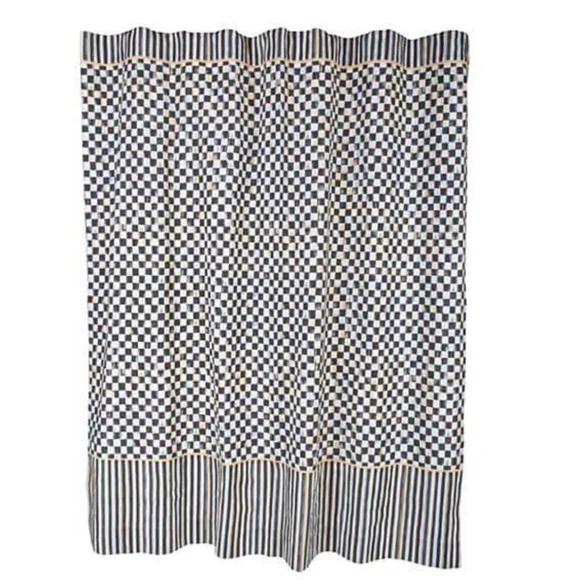 MacKenzie-Childs Courtly Check Shower Curtain with Striped Border,$218.00