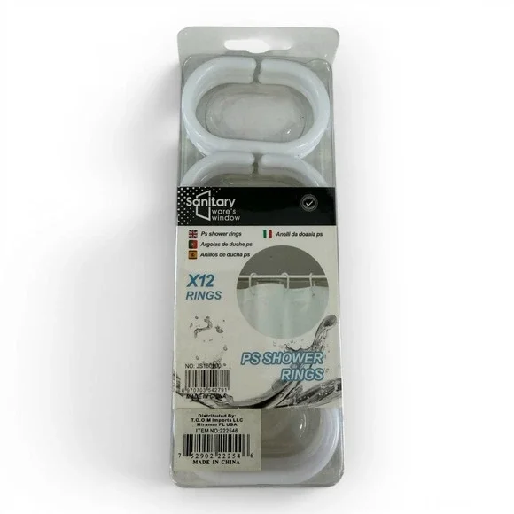 Sanitary Ware's Window White PS Shower Rings 12 Pack‎ C-Shape Hooks JS160900