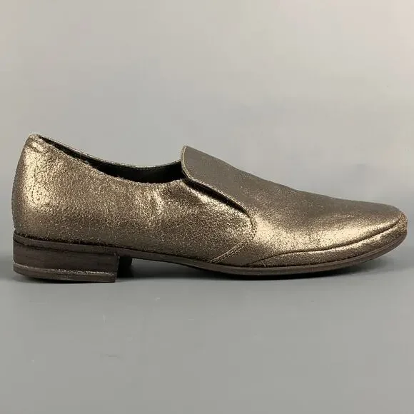 BRUNELLO CUCINELLI Size 7 Silver Leather Crackled Loafer Flats