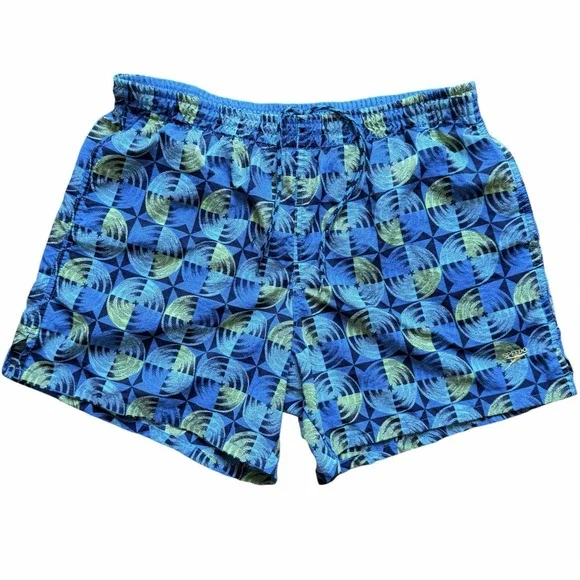 Vintage 80s 90s Speedo Mens M/L‎ Swim Trunks Side Split Hem Blue Green Geometric
