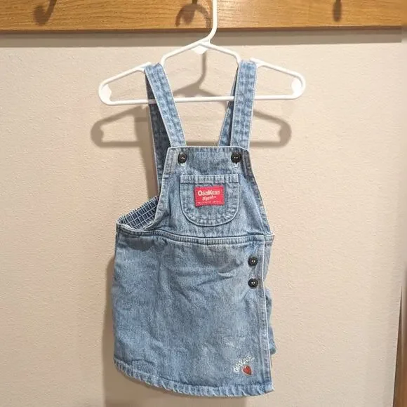 Vtg Oshkosh Bgosh Skirtall Girls Sz 2T Denim Light Wash Pink Patch