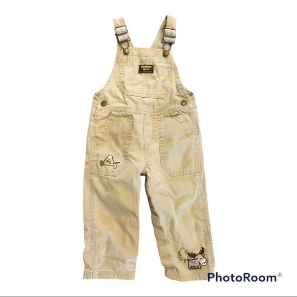 Oshkosh b’gosh vestbak khaki moose embroidered overalls 18M