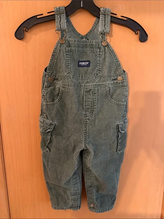 OshKosh B'gosh Baby Boys Corduroy Overalls Olive Green Size 18 Months