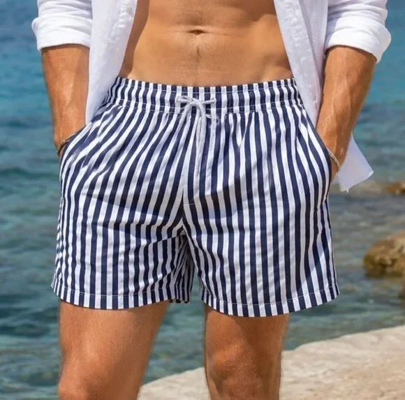 Kenny Flowers Navy White Striped Swim Trunks Sz XL Resort Beach Shorts