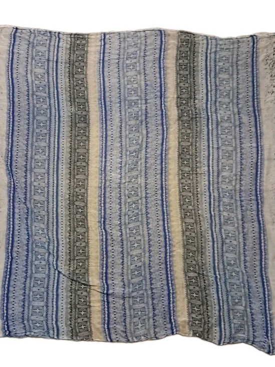 NWT Lucky Brand Blue Cream Geometric Tile Print Ombre Square Scarf 100% Modal