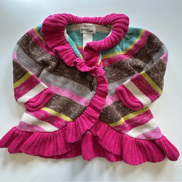 Oshkosh pink stripes long sleeve open cardigan sweater girls‎ 12 mo