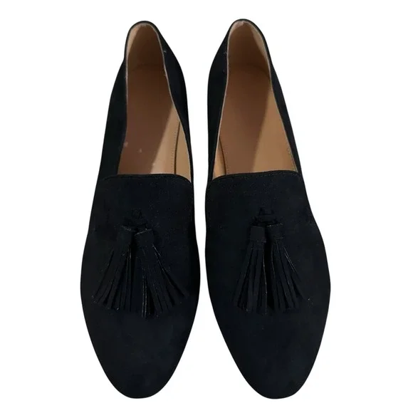 J Crew Cora Faux Suede Tassel Preppy Slip On Ballet Flats Loafers Women's 10.5 M