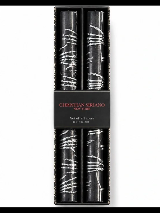 Christian Siriano skeletal hands Black Taper Candles with Silver Drip