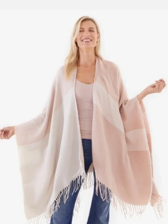 Soia & Kyo Blush Cream Ivory Soft Woven Knit Wrap Fringe NWT One Size Fits Most