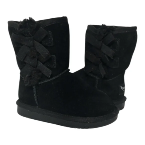 Koolaburra by UGG Victoria Black Suede Short Boots Bow Detail Girl ‎ 7 1090330