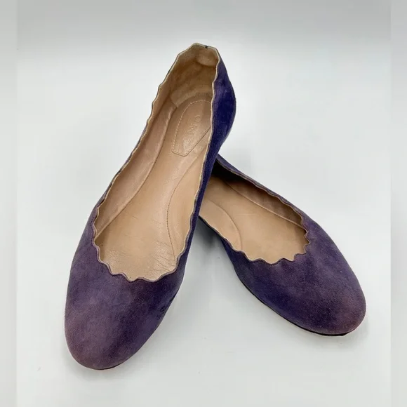 Chloé Suede Scalloped Accent‎ Ballet Flats suede purple ballerina 37.5 US 7.5