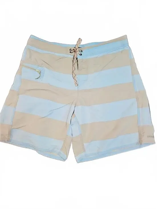 Patagonia Striped Board Shorts Men Swim Trunks Surf Beach Pocket Unlined Size 35