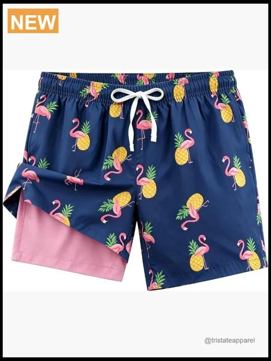 Men's Swim Trunks Board Shorts Quick Dry 2 in 1 with Pockets Drawstring Beach