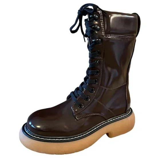 Dream Pairs‎ Girls Lace Up Chunky Platform Boots Size 5.5 Brown Side Zip
