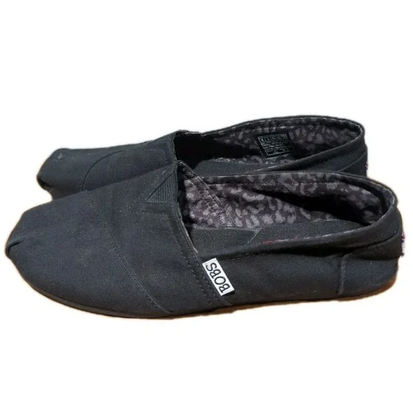 Skechers BOBS‎ Slip On Loafer Flats Black Shoes Womens 6 Plush Peace and Love