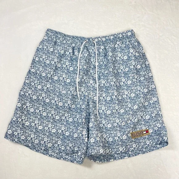 Tommy Hilfiger Swim Trunks Mens Large Blue Excellent Y2K Floral Surf Shorts