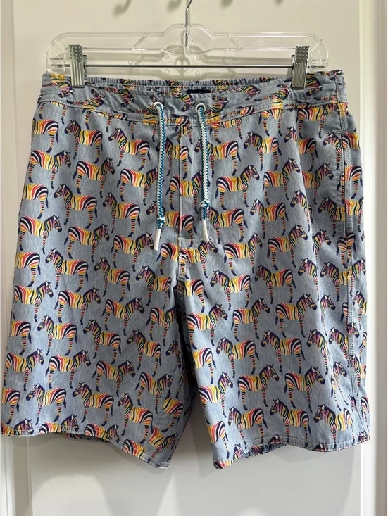 johnnie-O Lorne Men's Gulf Blue Rainbow Zebra Swim Trunks Board Shorts small