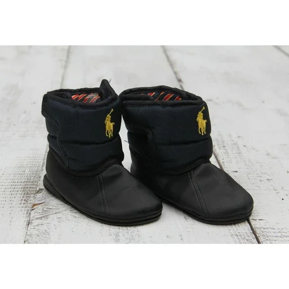 Polo by Ralph Lauren Black Kids Booties with Yellow Polo Logo