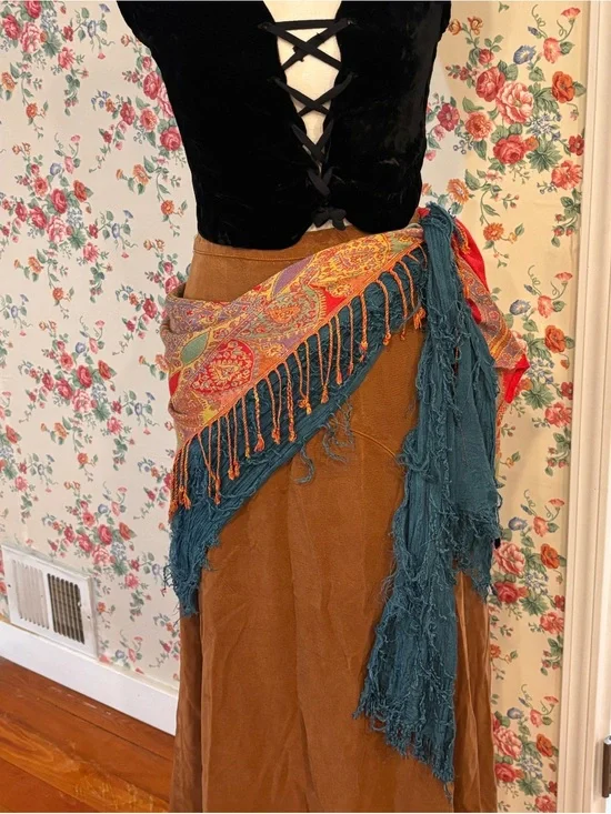 Paisley Fringe Hip Scarf Fortune Teller Pirate Renaissance Costume Wrap