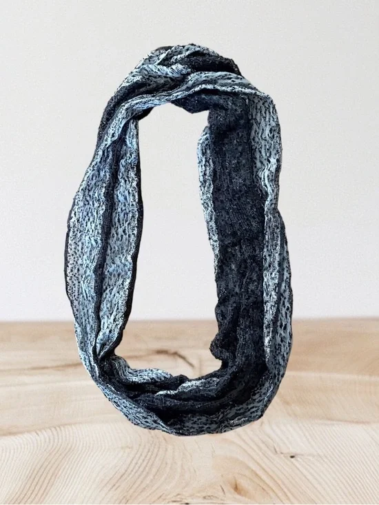 Black White & Silver Gray Textured Circle Infinity Scarf One Size