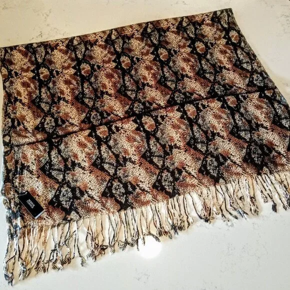 Bijoux Terner Fringe Snakeskin Print Pashmina Wrap NWT