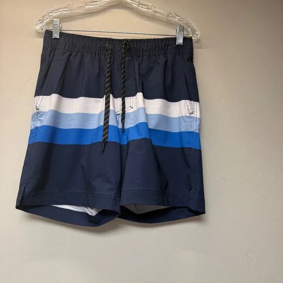 Hurley‎ Board Shorts Mens Small Blue White Striped Excellent Stretch Swim Trunks