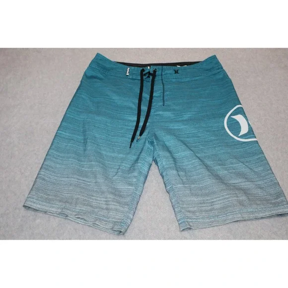Hurley Board Shorts Men 32 Blue Ombre Gradient Logo Pockets Swim Surfing