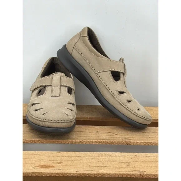 SAS Tripad Comfort Mary Jane Loafers Taupe‎ Nubuck Leather Shoes Womens 7 M USA