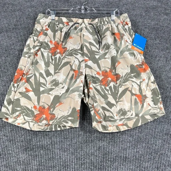 Columbia Summer Dry Shorts Mens Large Green‎ Floral Lined Swim Beach Ocean New