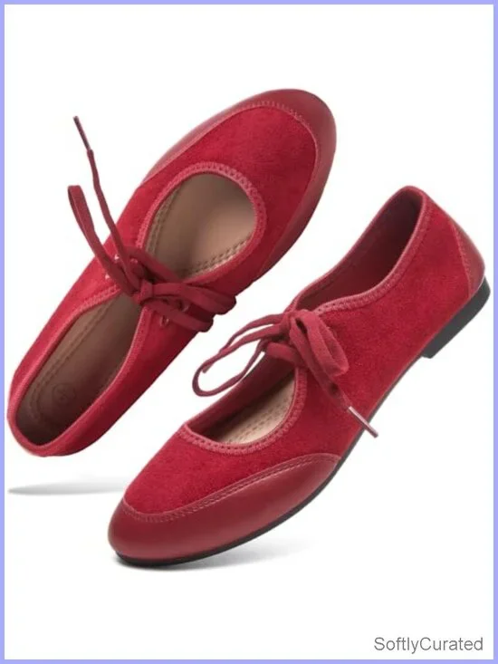 hash bubbie Mary Jane Flats Vintage Ballet Shoes Lace Up Suede
