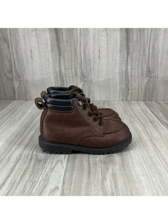 Jumping Jacks Boots Kids Toddler 6.5 M Vintage Brown Leather Moc Toe Work Boots