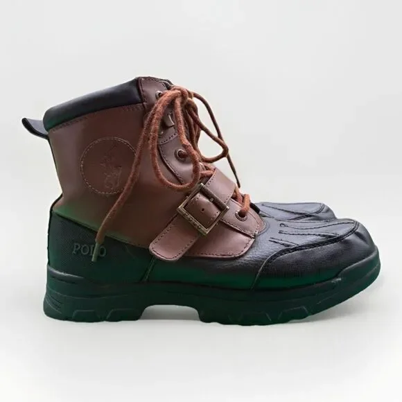 Polo Ralph Lauren Boys Colby Leather Duck Boots Youth Size 5 Lace Up Buckle Logo