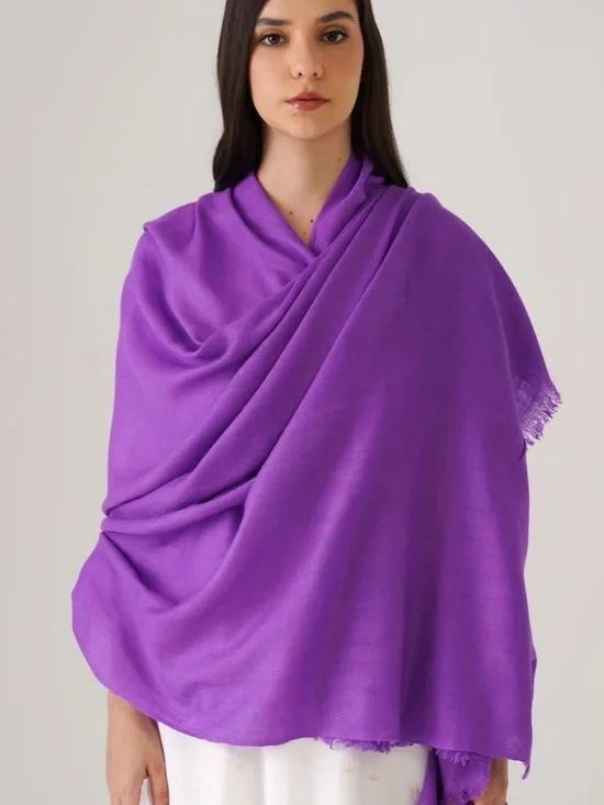 PASHMINA Handwoven Solid Cashmere Pashmina Shawl, Amethyst Purple
