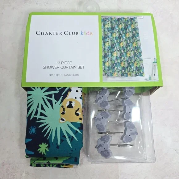 New Charter Club Kids Green 13-Piece Jungle Shower Curtain,‎ 72