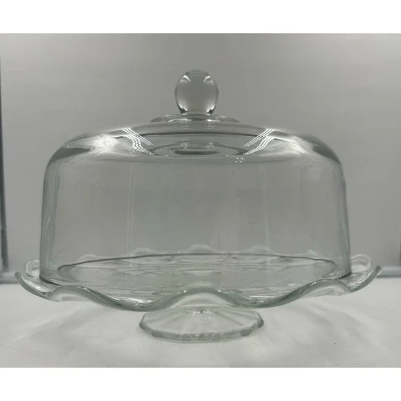 Vintage Glass 12” Pedestal Cake Dessert Stand with Heavy Dome Cover