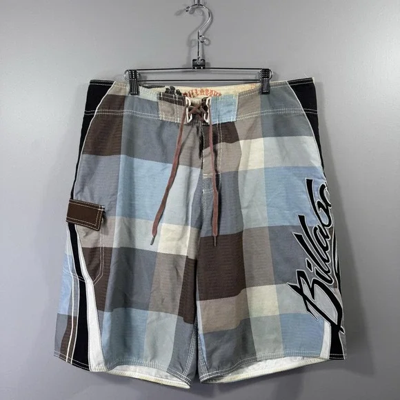 Billabong Shorts Mens 36 Mark Occhilupo Multicolor Plaid Board Shorts Surf Swim