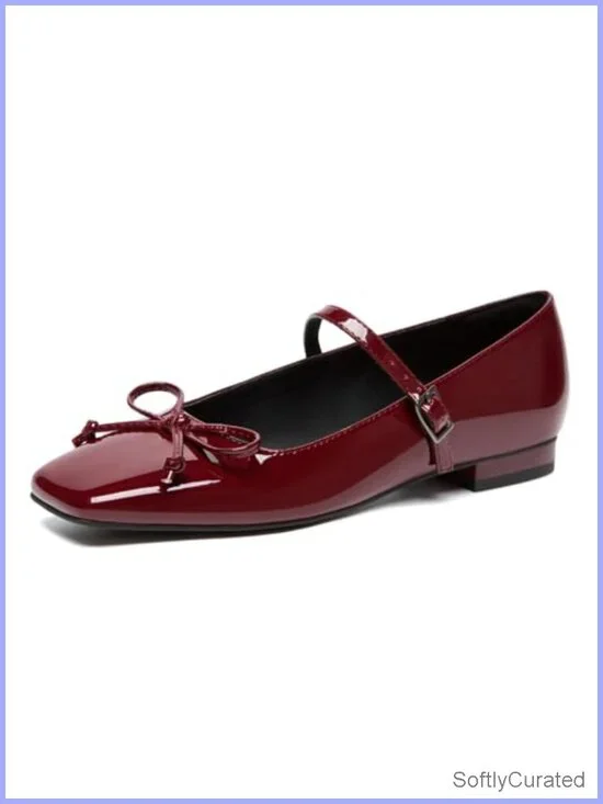 Women's Mary Jane Flats Square Toe Bowknot Ballet Flat Dress Shoes
