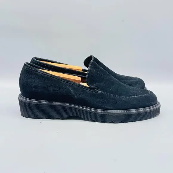 Aquatalia Black Suede Platform Slip-On Loafers