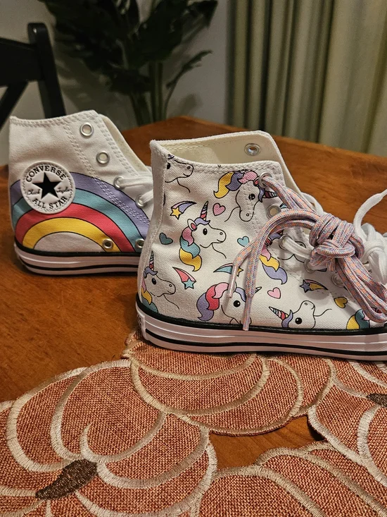 Converse Kids' White High-Top Sneakers with Rainbow & Unicorn Print- NWOT