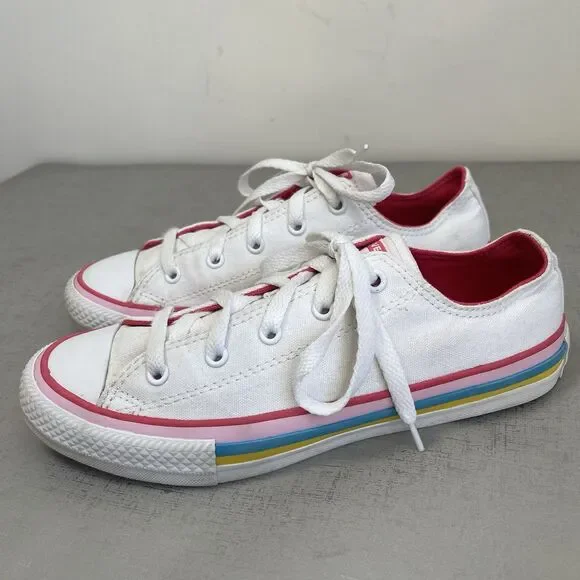 Converse All Star Girls Youth 4 Chuck Taylor‎ Low Top Sneakers White/ Rainbow