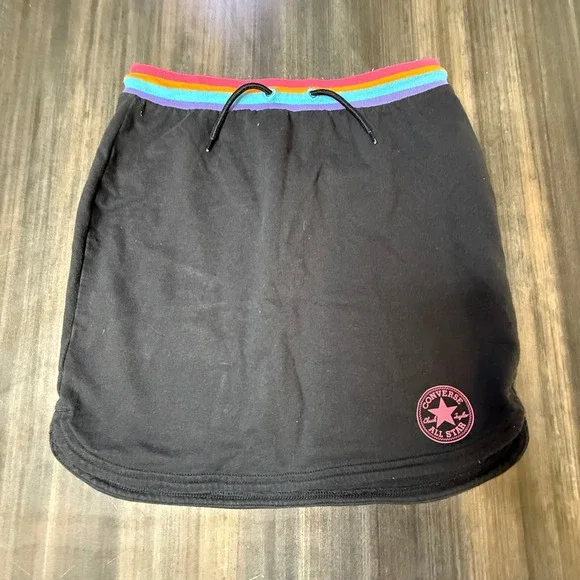 Converse All Star Skirt Girls Youth Black‎ Rainbow Waistband Drawstring 12-13 yr