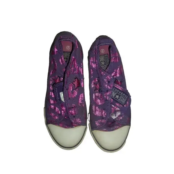 CONVERSE All Star‎ Kisses Lipstick Low-Top Canvas Sneaker sz 2 KIDS