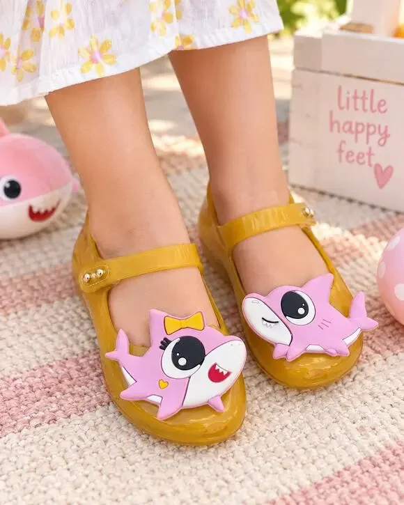 Mini Melissa Shark Jelly Mary Jane Shoes Yellow Pink Girls Size 10 Toddler