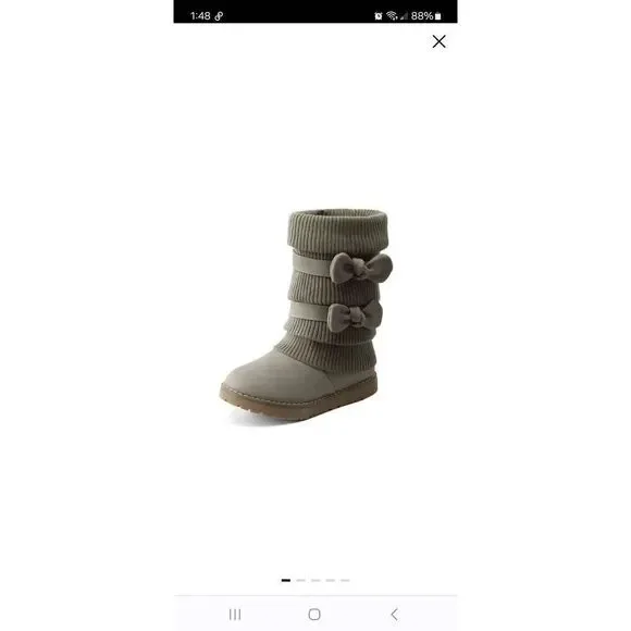 New Girls Size 5 Big Kid Dream Pairs Grey Mid Calf Faux Fur Lined Snow Boots