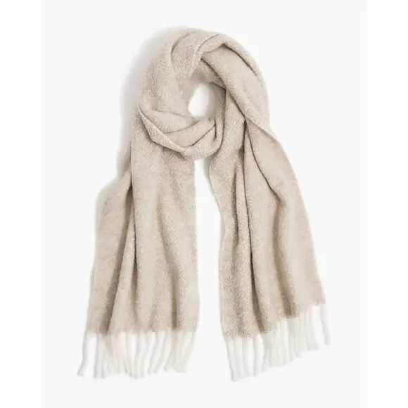 J. Crew Soft herringbone scarf Nantucket Fog wool blend new