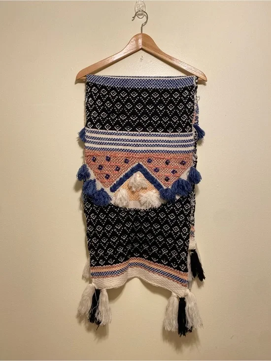 Anthropologie HelloHydrangea Navy, Cream & Peach Knit Tassel Scarf . New