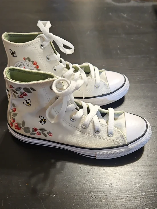 Converse Kids White High-Top Sneakers with Red Floral & Green Lining Big Kid 3